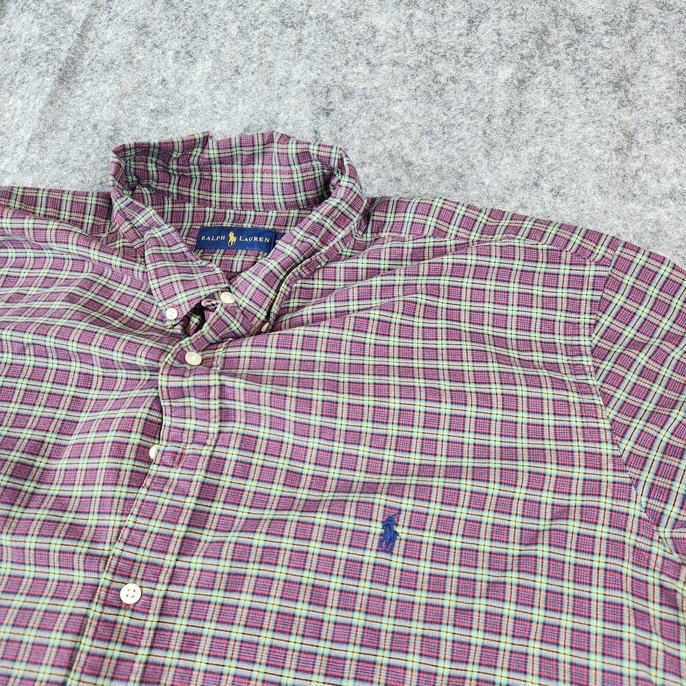Ralph Lauren Shirt Mens 3XB Big Red Button Colorful Plaid Pony Logo‎ Casual
